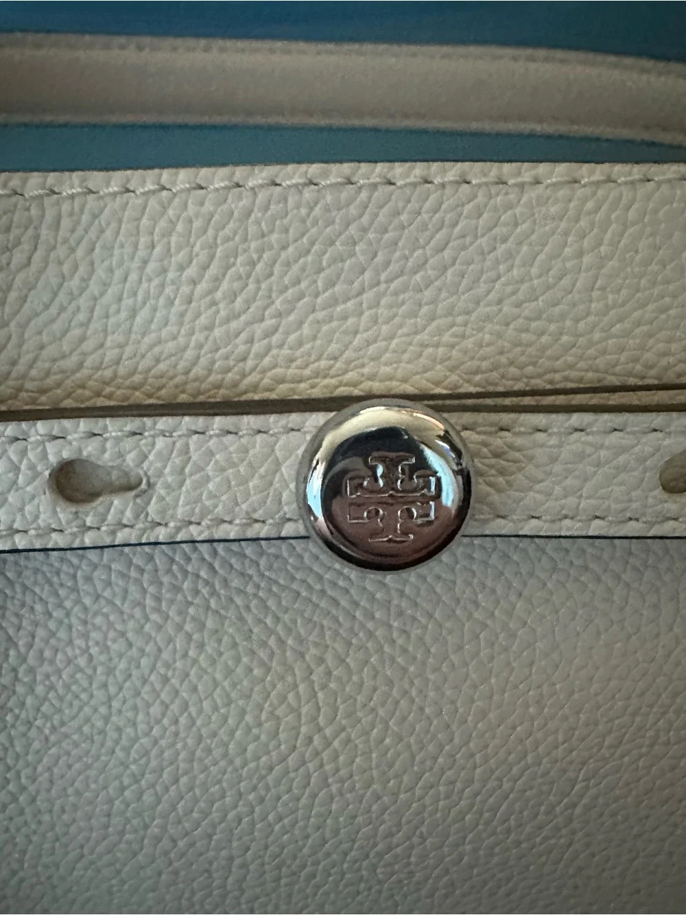Tory Burch Ivory Pebbled Leather Crossbody with Silver Logo